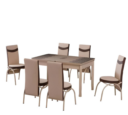 Esszimmer Essgruppen Esstisch Stühle Beige Rechteckig Stoff Modern