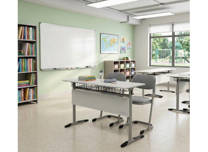 Schulset Modern Ergonomisch Grau Schultisch Stuhl Doppelsitzige