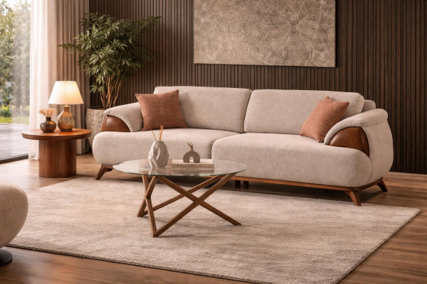 3-Sitzer-Sofa Beige Farbe Moderner Stil Modular Weiche Armlehnen Neu