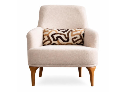 Sessel Moderner Stil Beige Holzrahmen Elegantes Design Weiche Polsterung
