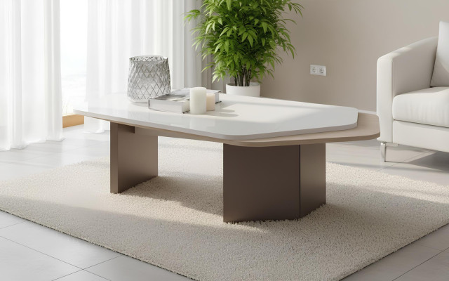 Couchtisch Moderner Stil Hellbraune Farbe Holzoberfläche Holzbeine Neu