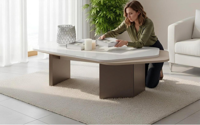 Couchtisch Moderner Stil Hellbraune Farbe Holzoberfläche Holzbeine Neu