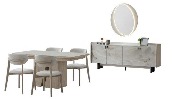 Esszimmer-Set Tisch Konsoltisch Spiegel Beige Farbe Moderner Stil Neu