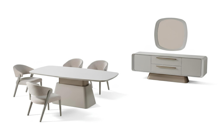 Esszimmer-Set Tisch Konsoltisch Beige Farbe Spiegel Moderner Stil Neu