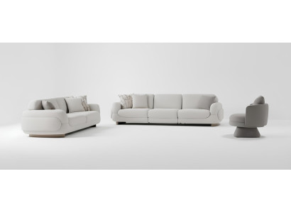 Sofa-Set Sofa Sessel Weiß Moderner Stil Weiche Armlehnen Holzrahmen