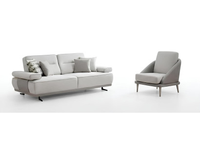 Sofa-Set Sofa Sessel Weiß Moderner Stil Weiche Armlehnen Holzrahmen