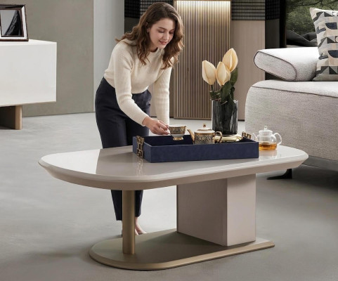 Couchtisch Moderner Stil Hellbraune Farbe Glasfläche Rechteckig Neu