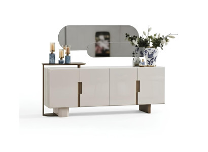 Konsoltisch Moderner Stil Beige Farbe Holzrahmen Spiegel Holzfüße Neu