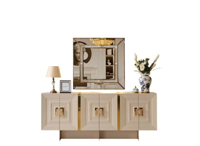 Konsoltisch-Set Konsoltisch Spiegel Beige Gold Farbe Moderner Stil Neu