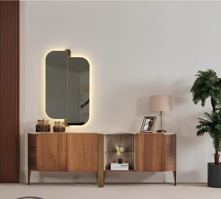 Esszimmer-Set Tisch Konsoltisch Spiegel Braun Farbe Moderner Stil Neu