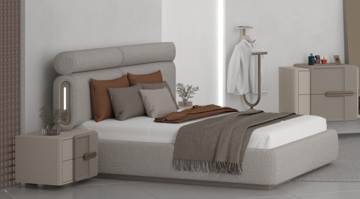 Nachttisch Moderner Stil Beige Farbe Geräumiger Nachttisch Holzrahmen