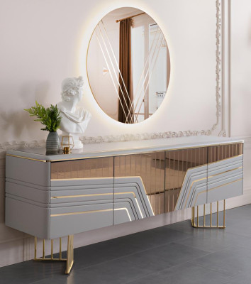 Esszimmer-Set: Esstisch, 3 Stühle, Sideboard & Spiegel Modern Luxus