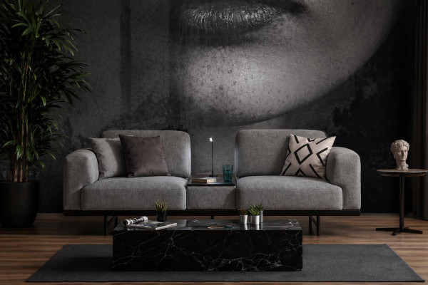 3-Sitzer Sofa Grau Stoff weich modern und praktisch mit Mini-Tisch
