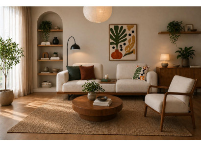 Modernes Sofa 3-Sitzer Sessel Komfortabel Zeitlos Weiß Stoff 2tlg