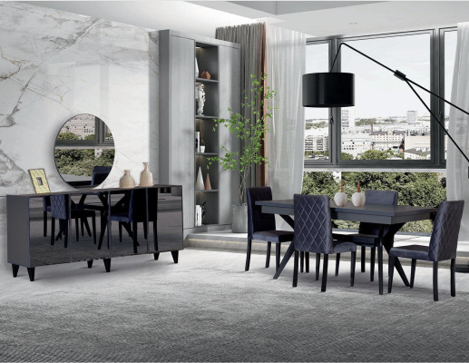Esszimmer-Set Modern Schwarz Tisch + Sideboard Klassisch Baum