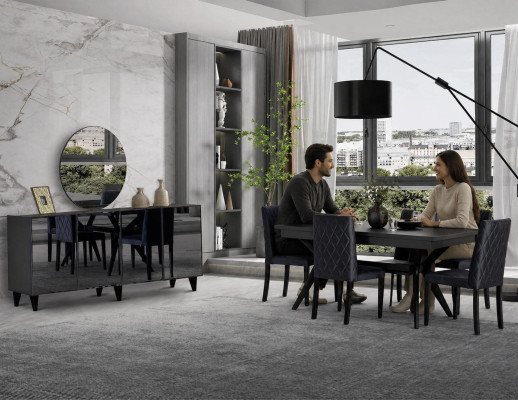 Esszimmer-Set Modern Schwarz Tisch + Sideboard Klassisch Baum
