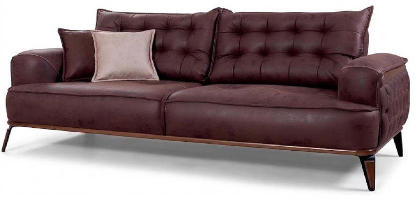 3-Sitzer sofa Leder Modern Kissen Elegant Komfortabel Dunkelbraun Neu