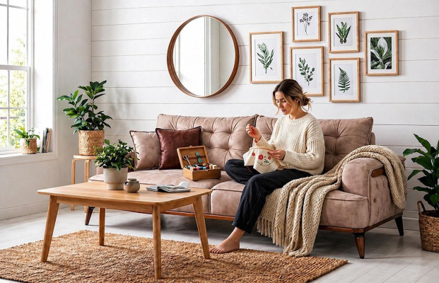 3-Sitzer sofa Leder Modern Kissen Elegant Komfortabel Bequem Beige Neu