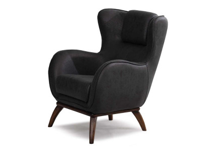 Sessel Schwarz Leder Modern Ergonomische Rückenlehne Elegant Gemütlich