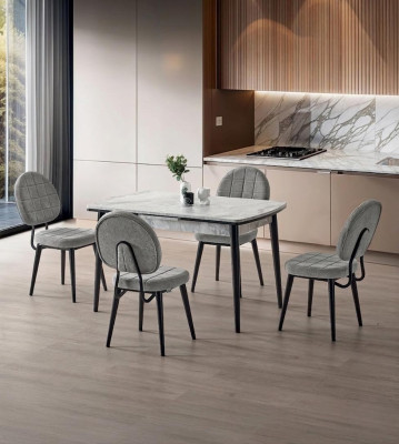 Esszimmer-Set 4x Stuhl Grau Bequem Weich Stoff Modern Stilvoll