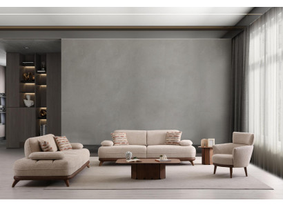 Sofa Set 2x 3-Sitzer Sofa 1x Sessel Modern Beige Elegant Design Neu