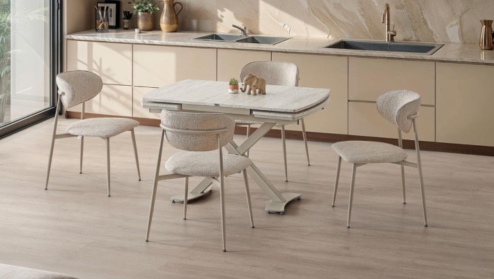 Esszimmer-Set Esstisch 4x Stuhl Modern Marmor Beige Ausziehbar