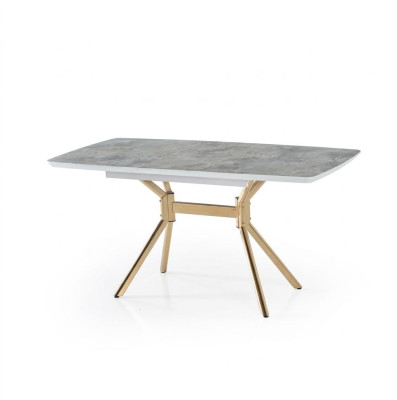 Esszimmer-Set Esstisch 4x Stuhl Modern Marmor Beige Ausziehbar Gold