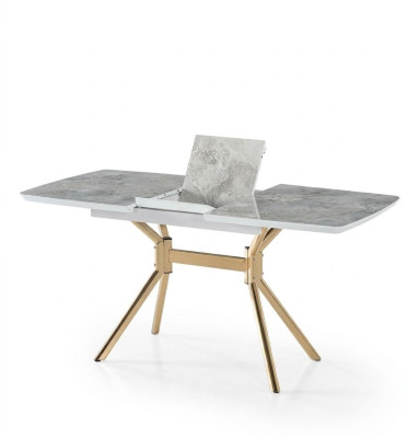 Esszimmer-Set Esstisch 4x Stuhl Modern Marmor Beige Ausziehbar Gold