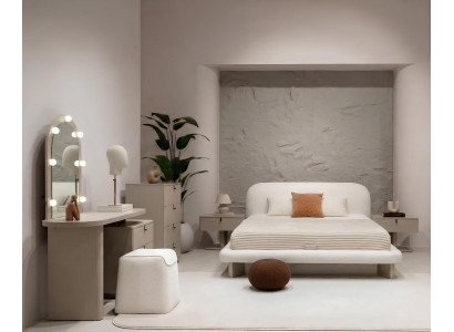 Schlafzimmer Set Bett 2xNachttisch Kommode Schminktisch Spiegel Pouf