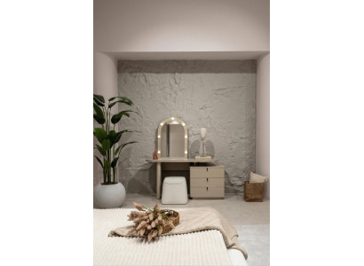 Schlafzimmer Set Schminktisch Spiegel Pouf Beige Moderner Stil Hell