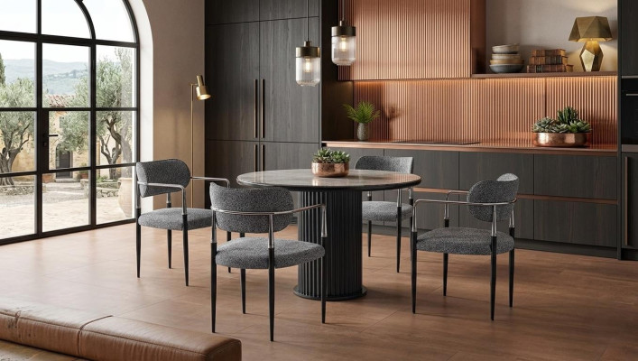 Esszimmer-Set Esstisch 4x Stuhl Modern Marmor Komfortabel Schwarz