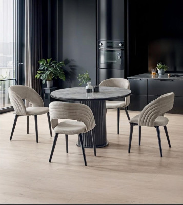 Esszimmer-Set Esstisch 4x Stuhl Schwarz Komfortabel Marmor Modern