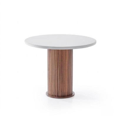 Esszimmer-Set Esstisch 4x Stuhl Rund Weiß Holz Komfortabel Modern