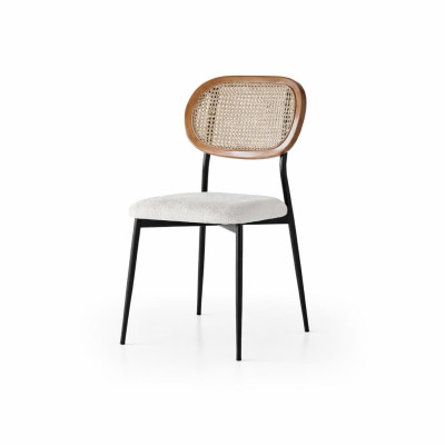 Esszimmer-Set Esstisch 4x Stuhl Rund Weiß Holz Komfortabel Modern