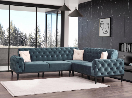 Ecksofa Chesterfield Blau Elegant L Form Couch Wohnlandschaft Design