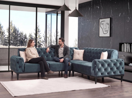 Ecksofa Chesterfield Blau Elegant L Form Couch Wohnlandschaft Design