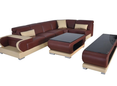 Leder Eck Sofa mit USB,Garnitur Sofas Couchen Polster Wohnlandschaft Luxus Ecke