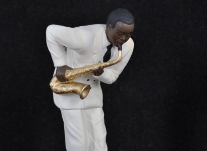 Figur Musik  Design Schwarzer Mann Dunkelhäutiger Statue Skulptur Skulpturen Neu