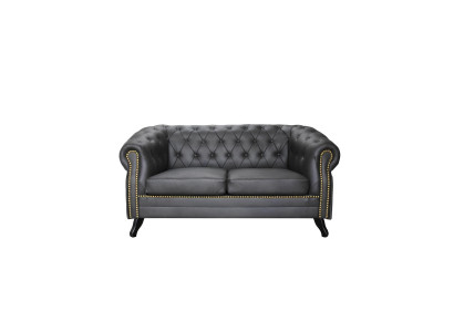 Chesterfield Sofa Couch Polster 2 Sitzer Couchen Schwarz Leder Textil Sofa Sitz