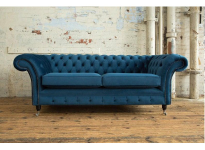 XXL Sofa 3 Sitzer Couch Chesterfield Polster Sitz Garnitur Textil Leder Blau Neu