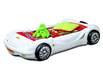 Kinderzimmer Bett Kinderbett Rennwagen Autobett Weiß mit Matratze Lattenrost