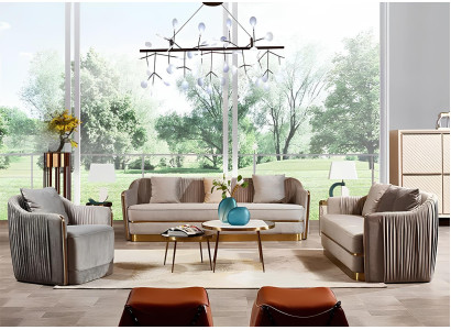 Designer Couchgarnitur Sofa Polster Sitz Textil Garnitur 3+2+2 Sofas Couchen