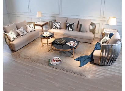 Chesterfield Edelstahl Stoff Couch Polster Sitz Garnitur Sofa Wohnzimmer 3+2+2