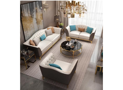Chesterfield Edelstahl Leder Couch Polster Sitz 3+2+2 Garnitur Sofa Wohnzimmer