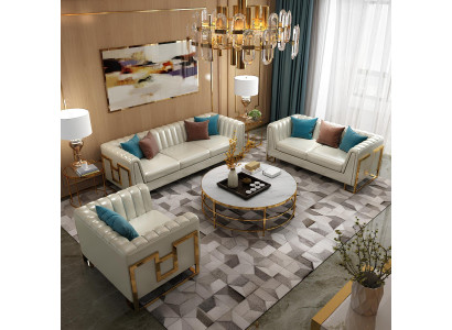 Edel Stahl Couch Polster Leder Sofa 311 Sitzer Couchen Garnitur Set Italienische