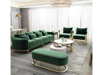 Couch Edelstahl Polster Leder Sofa 311 Sitzer + Hocker Set Garnitur Chesterfield