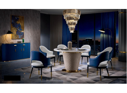 Luxus Designer Esszimmer mit Runden Esstisch 4x Klassischen Lehn Stühlen 4tlg