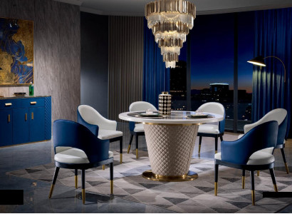 Luxus Designer Esszimmer mit Runden Esstisch 4x Klassischen Lehn Stühlen 4tlg