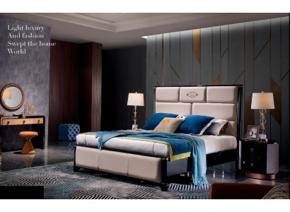 Designer Schlafzimmer Möbel 5tlg Komplett Set Bett Nachttisch Schminktisch Leder