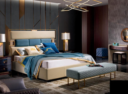 Bett Polster Design Luxus Holz Doppel Hotel Betten Ehe Schlaf Zimmer Textil Neu